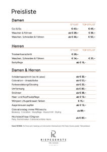 Preisliste Riepegerste Friseur Stand Oktober 2026